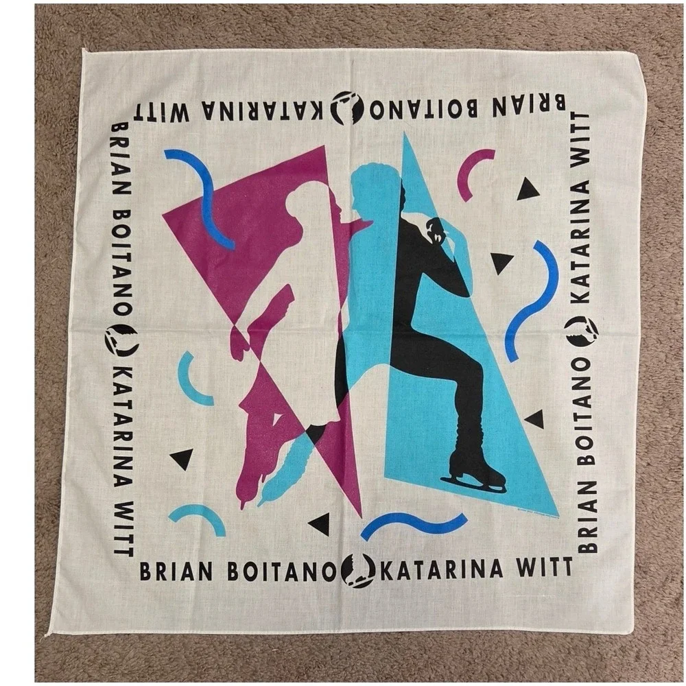 Vintage 1990 Brian Boitano Katarina Witt Figure Skating Cotton Scarf Bandana